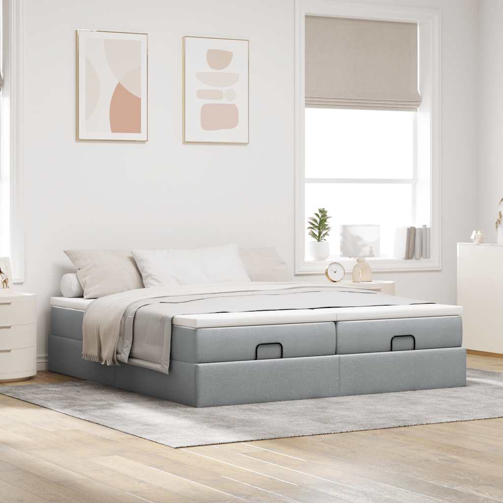 Estrutura de cama otomana com colchões tecido cinzento claro - Image 2