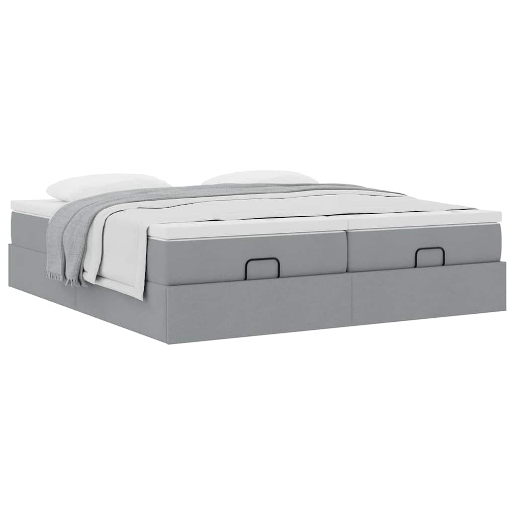 Estrutura de cama otomana com colchões tecido cinzento claro - Image 3