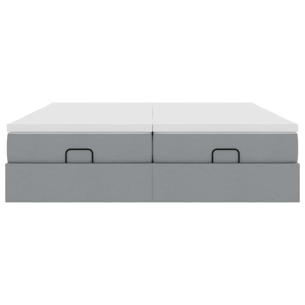 Estrutura de cama otomana com colchões tecido cinzento claro - Image 4