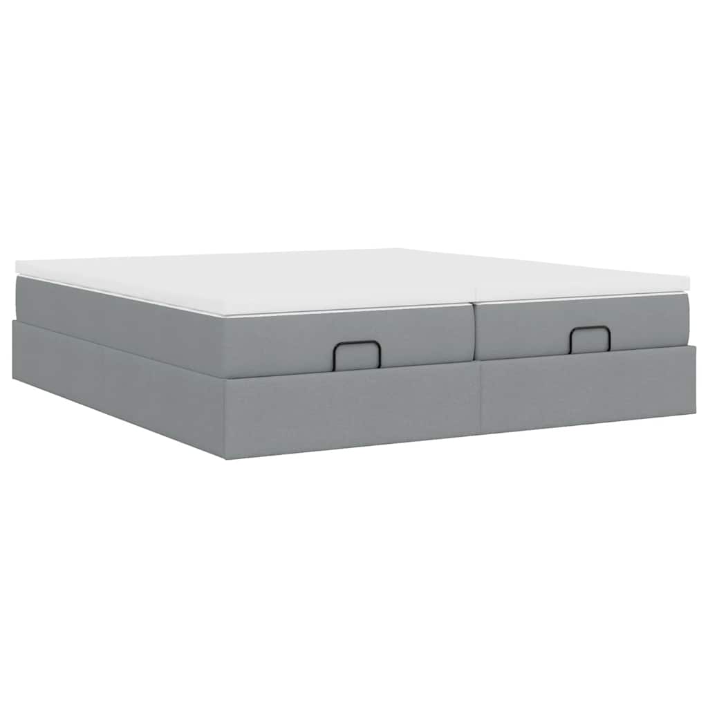 Estrutura de cama otomana com colchões tecido cinzento claro - Image 7
