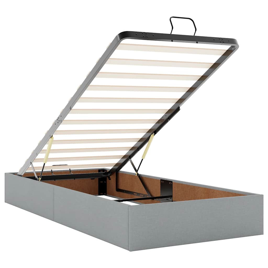 Estrutura de cama otomana com colchões tecido cinzento claro - Image 8