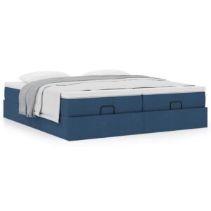 Estrutura de cama otomana com colchões 200x200cm tecido azul
