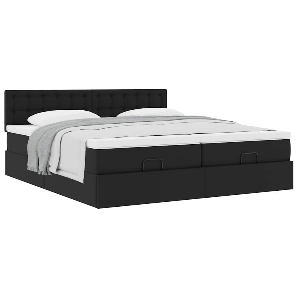 Estrutura de cama otomana com colchões pele artificial preta - Image 3