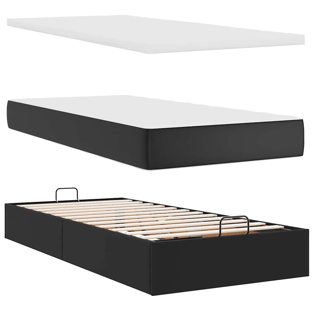 Estrutura de cama otomana com colchões pele artificial preta - Image 5