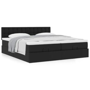 Estrutura de cama otomana com colchões pele artificial preta