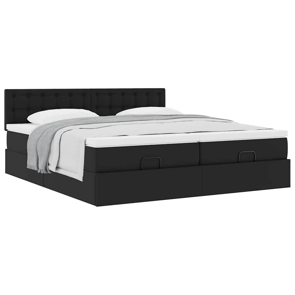 Estrutura de cama otomana com colchões pele artificial preta - Image 3