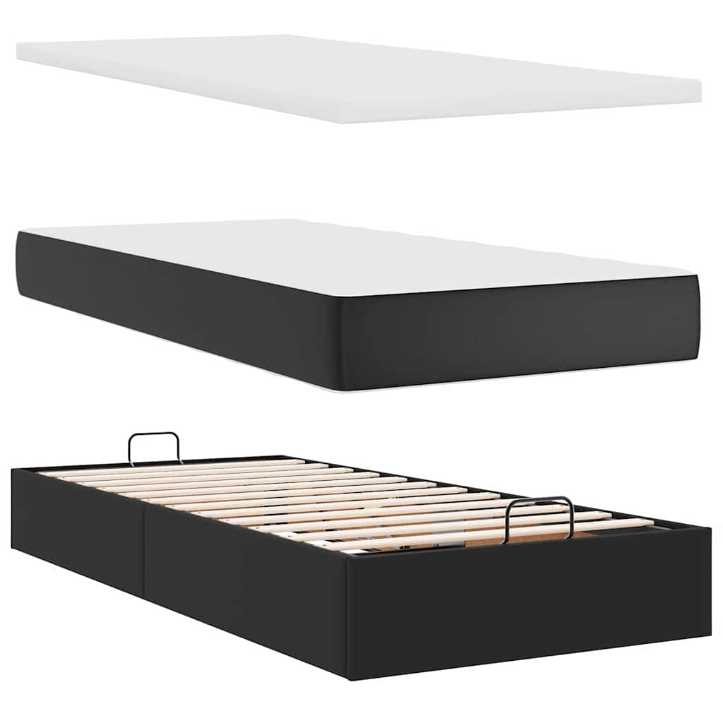 Estrutura de cama otomana com colchões pele artificial preta - Image 5