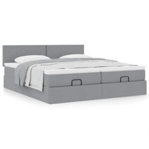 Estrutura de cama otomana com colchões tecido cinzento claro