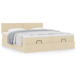 Estrutura de cama otomana com colchões tecido creme 180x200cm
