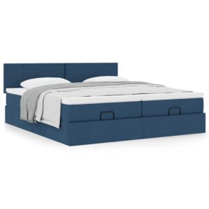 Estrutura de cama otomana com colchões 180x200cm tecido azul