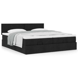 63 / 5,000vidaXL Estrutura de cama otomana com colchões tecido preto