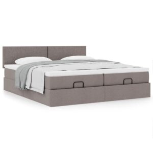 Estrutura cama otomana com colchões tecido cinzento 200x200cm