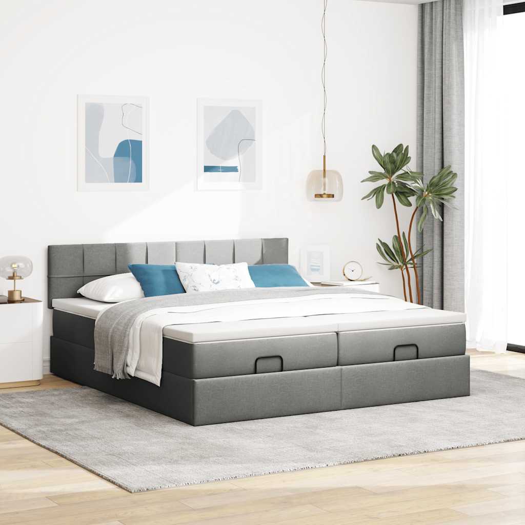 Estrutura de cama otomana com colchões tecido cinzento escuro - Image 2
