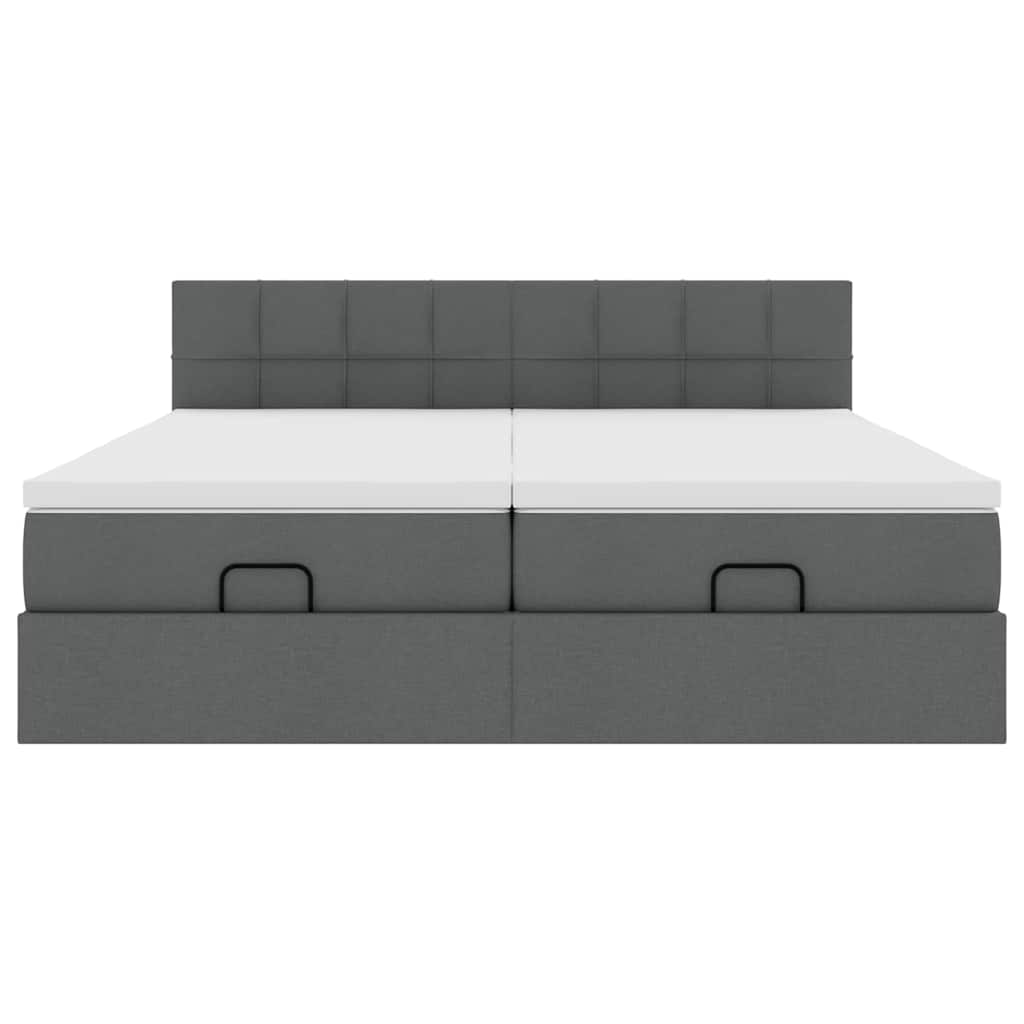 Estrutura de cama otomana com colchões tecido cinzento escuro - Image 4