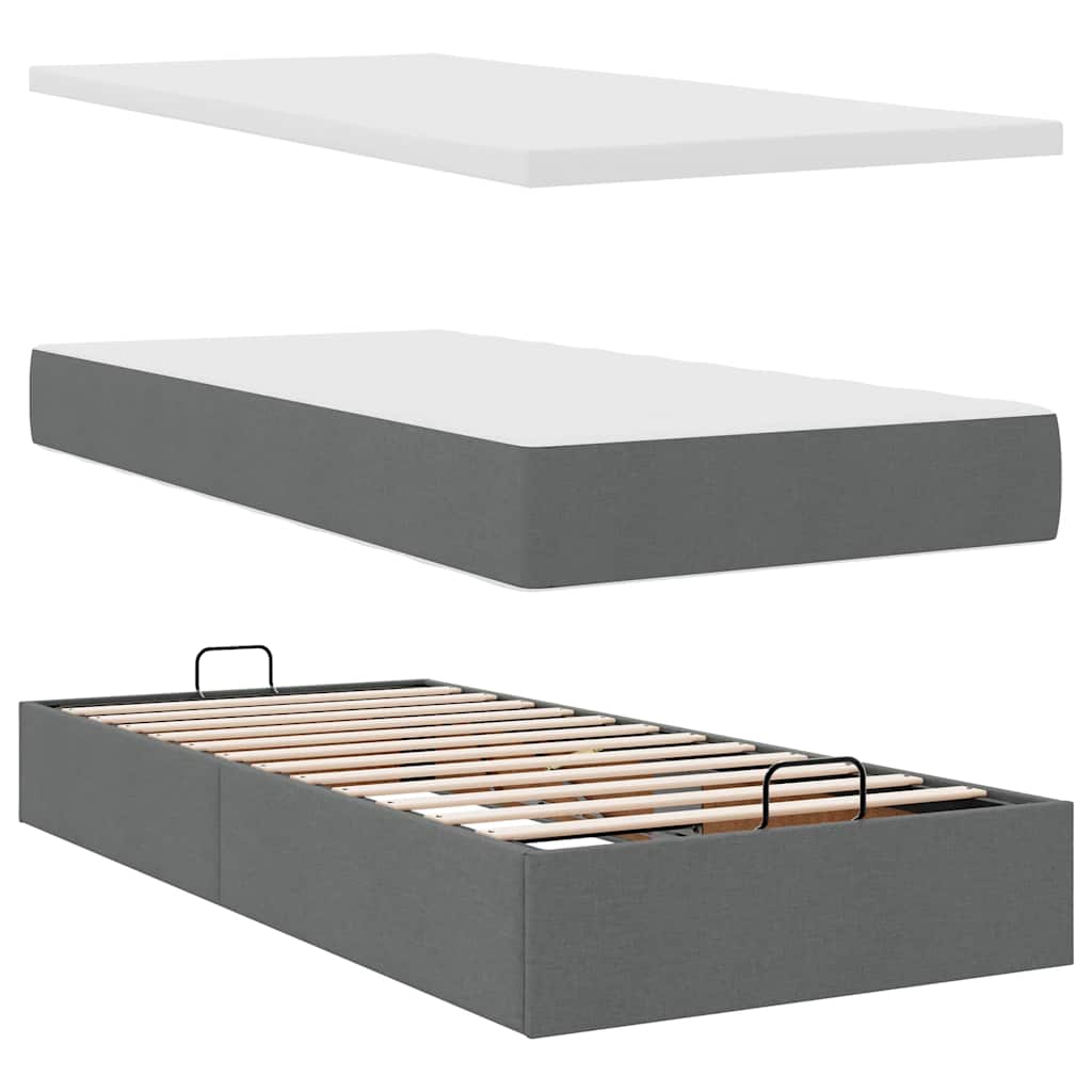 Estrutura de cama otomana com colchões tecido cinzento escuro - Image 5