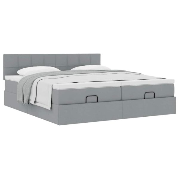 Estrutura de cama otomana com colchões tecido cinzento claro - Image 3