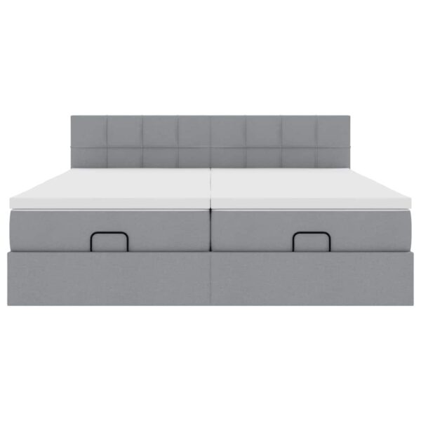 Estrutura de cama otomana com colchões tecido cinzento claro - Image 4
