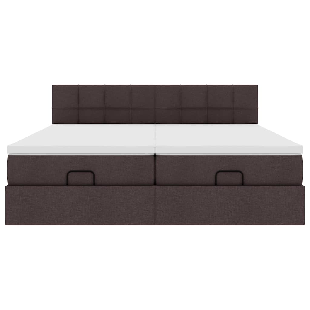 Estrutura de cama otomana com colchões tecido castanho escuro - Image 4