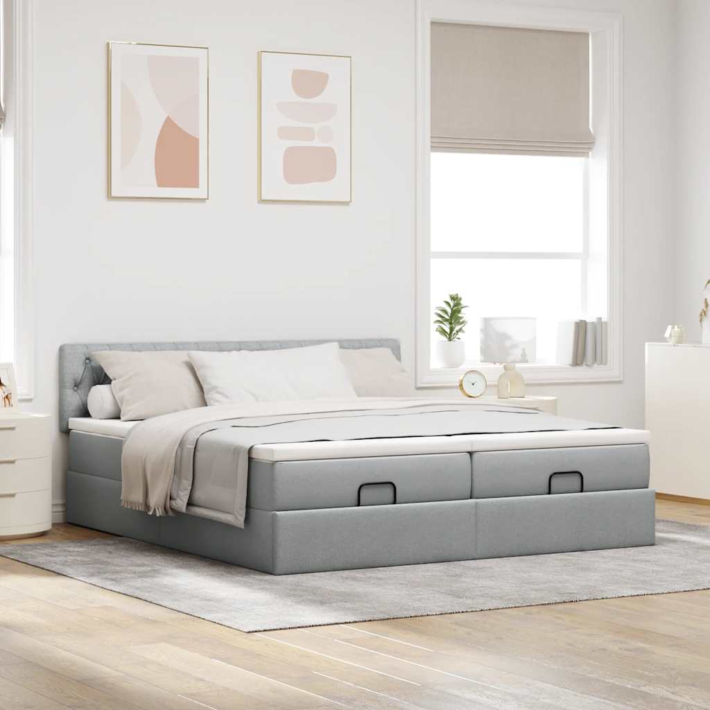 Estrutura de cama otomana com colchões tecido cinzento claro - Image 2
