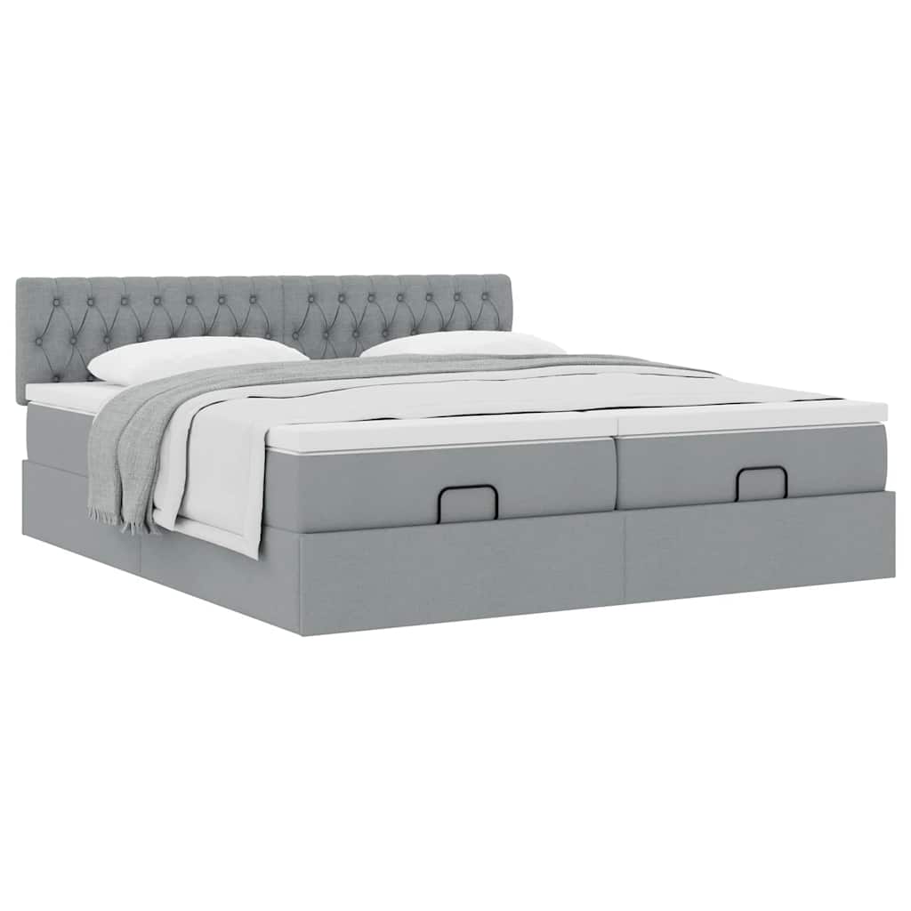 Estrutura de cama otomana com colchões tecido cinzento claro - Image 3