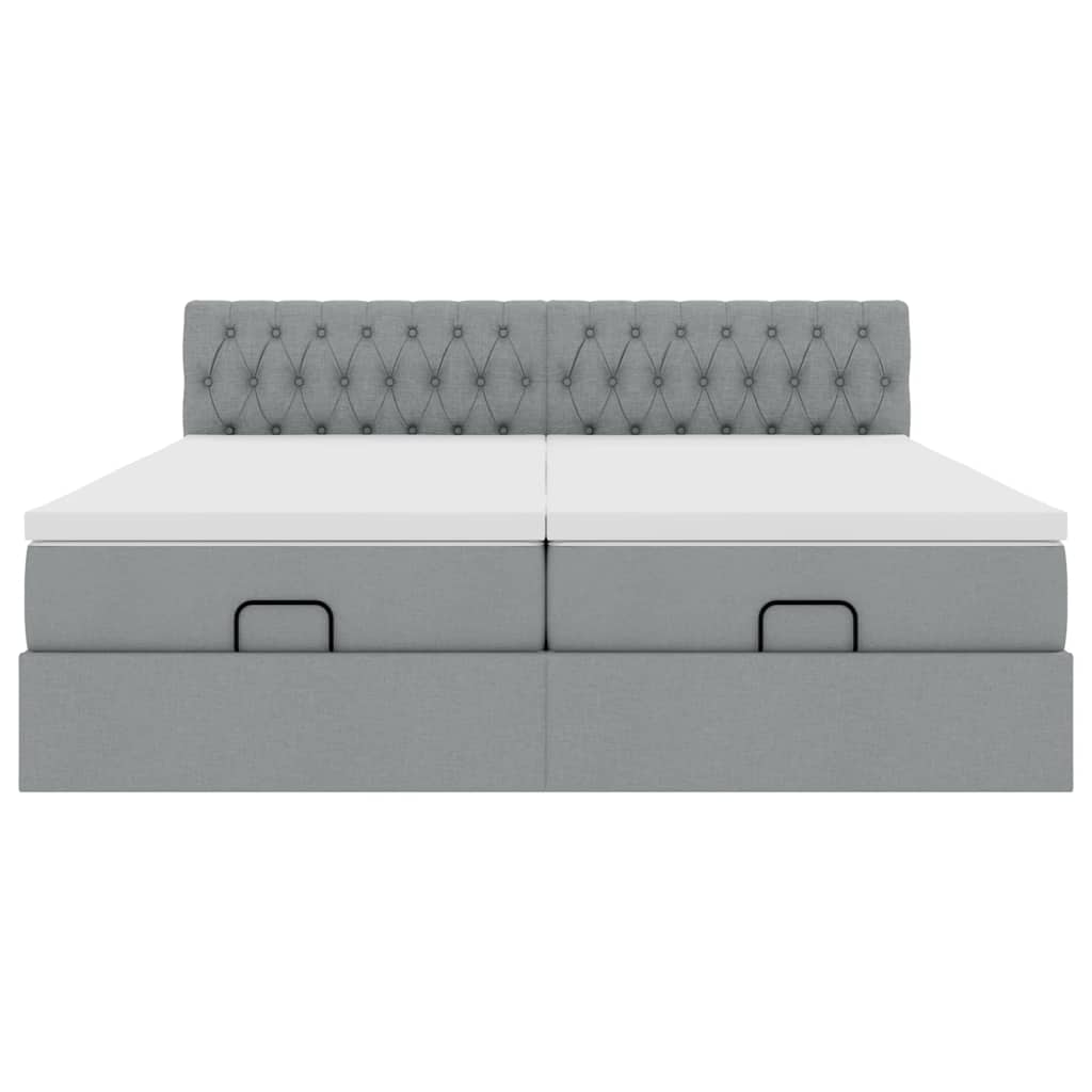 Estrutura de cama otomana com colchões tecido cinzento claro - Image 4