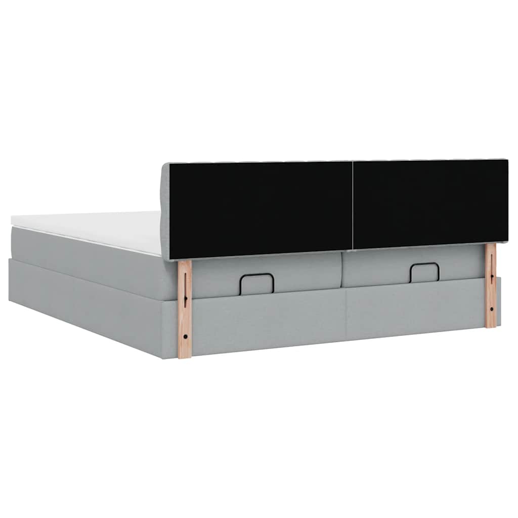 Estrutura de cama otomana com colchões tecido cinzento claro - Image 8