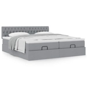 Estrutura de cama otomana com colchões tecido cinzento claro