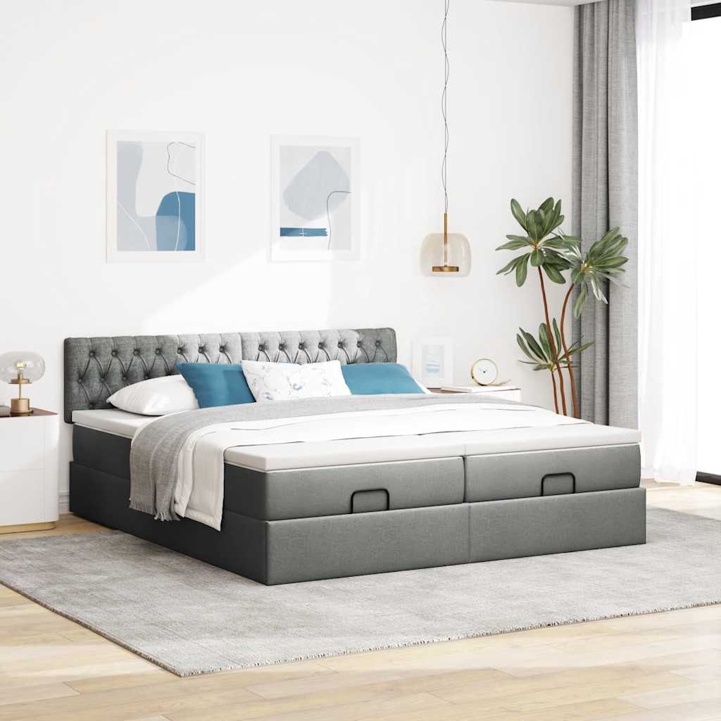 Estrutura de cama otomana com colchões tecido cinzento escuro - Image 2
