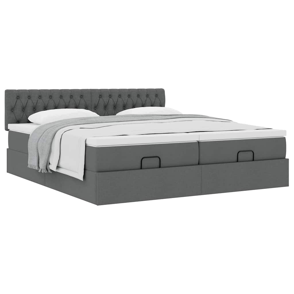 Estrutura de cama otomana com colchões tecido cinzento escuro - Image 3