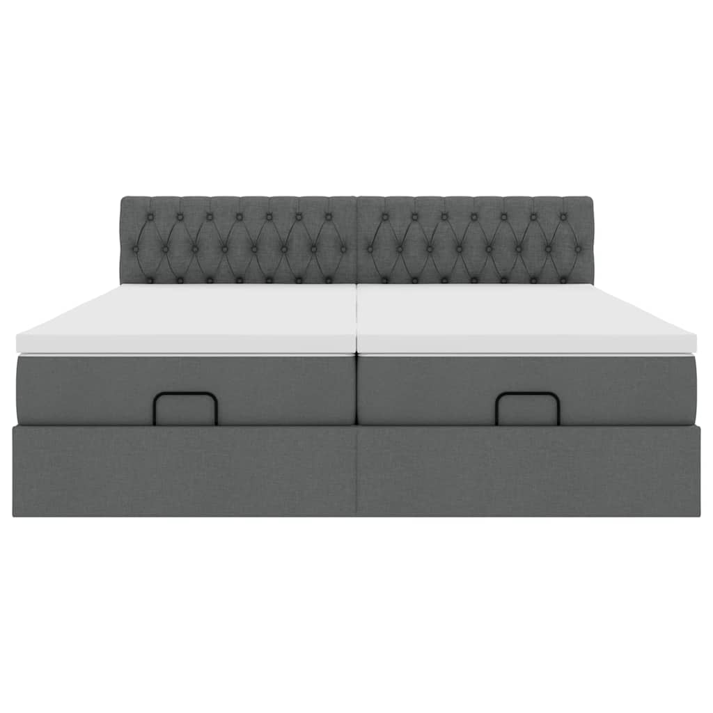 Estrutura de cama otomana com colchões tecido cinzento escuro - Image 4