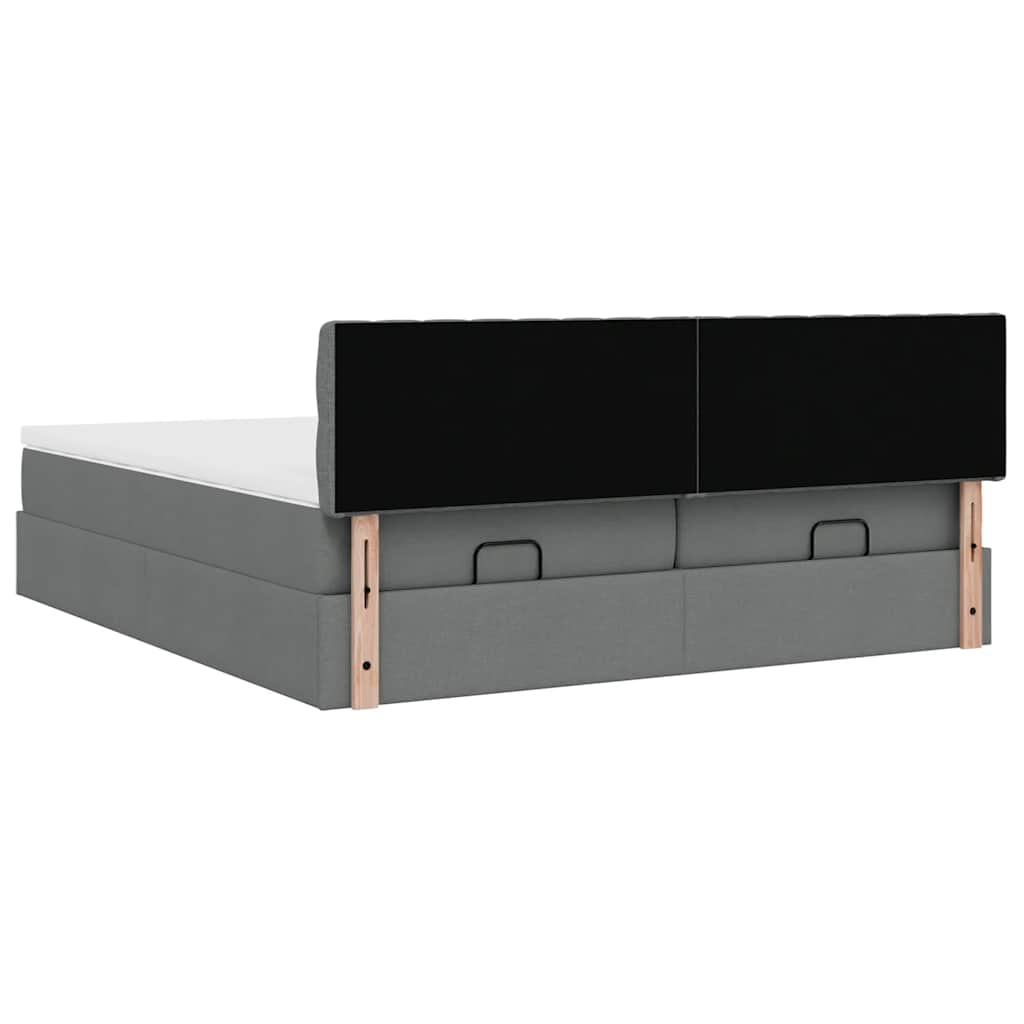 Estrutura de cama otomana com colchões tecido cinzento escuro - Image 8