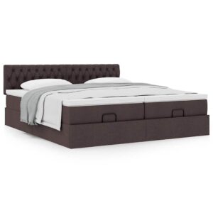 Estrutura de cama otomana com colchões tecido castanho escuro