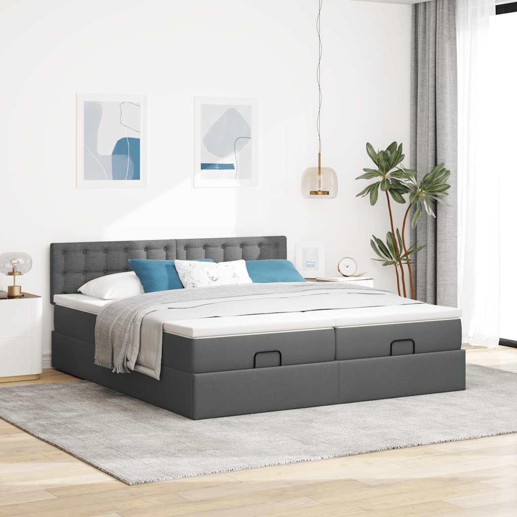 Estrutura de cama otomana com colchões tecido cinzento escuro - Image 2