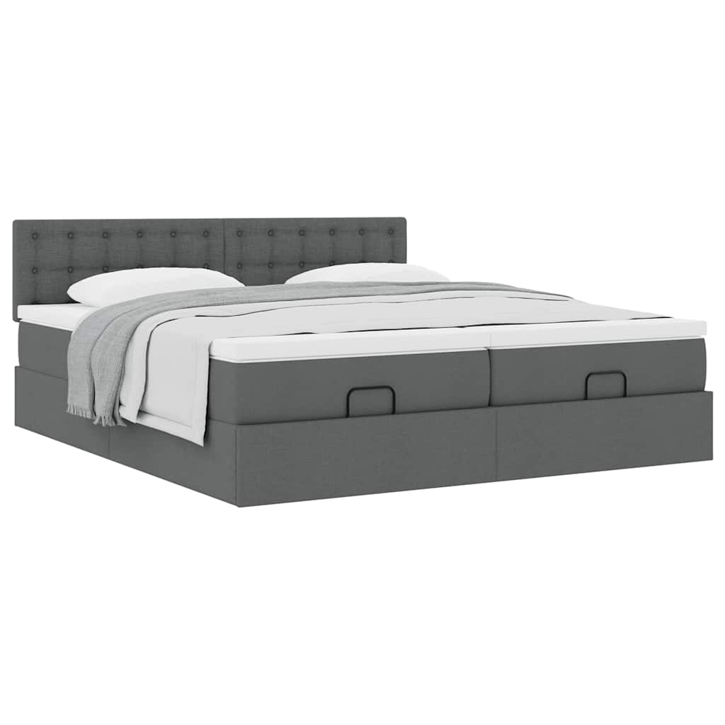 Estrutura de cama otomana com colchões tecido cinzento escuro - Image 3