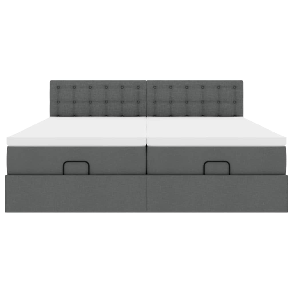 Estrutura de cama otomana com colchões tecido cinzento escuro - Image 4