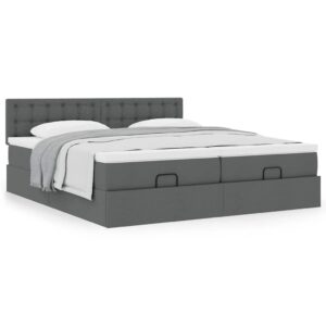 Estrutura de cama otomana com colchões tecido cinzento escuro