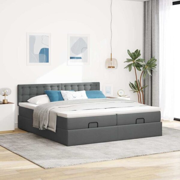 Estrutura de cama otomana com colchões tecido cinzento escuro - Image 2
