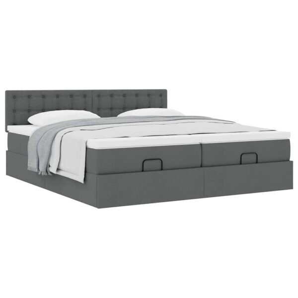 Estrutura de cama otomana com colchões tecido cinzento escuro - Image 3