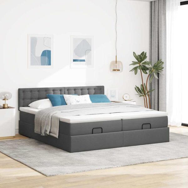 Estrutura de cama otomana com colchões tecido cinzento escuro - Image 6