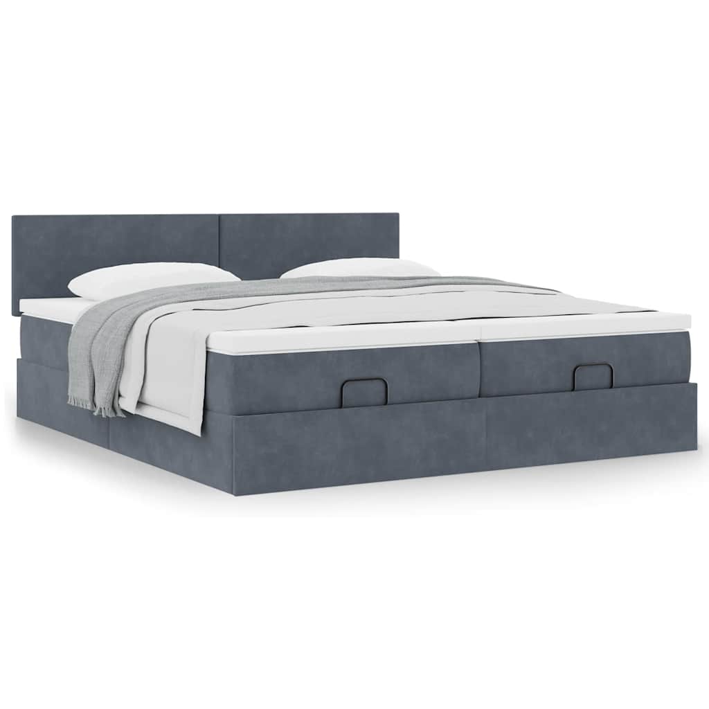 Estrutura cama otomana colchões 180x200 cm cinzento escuro