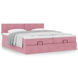 moldura de cama otomana vidaXL com colchão rosa 200x200cm Veludo