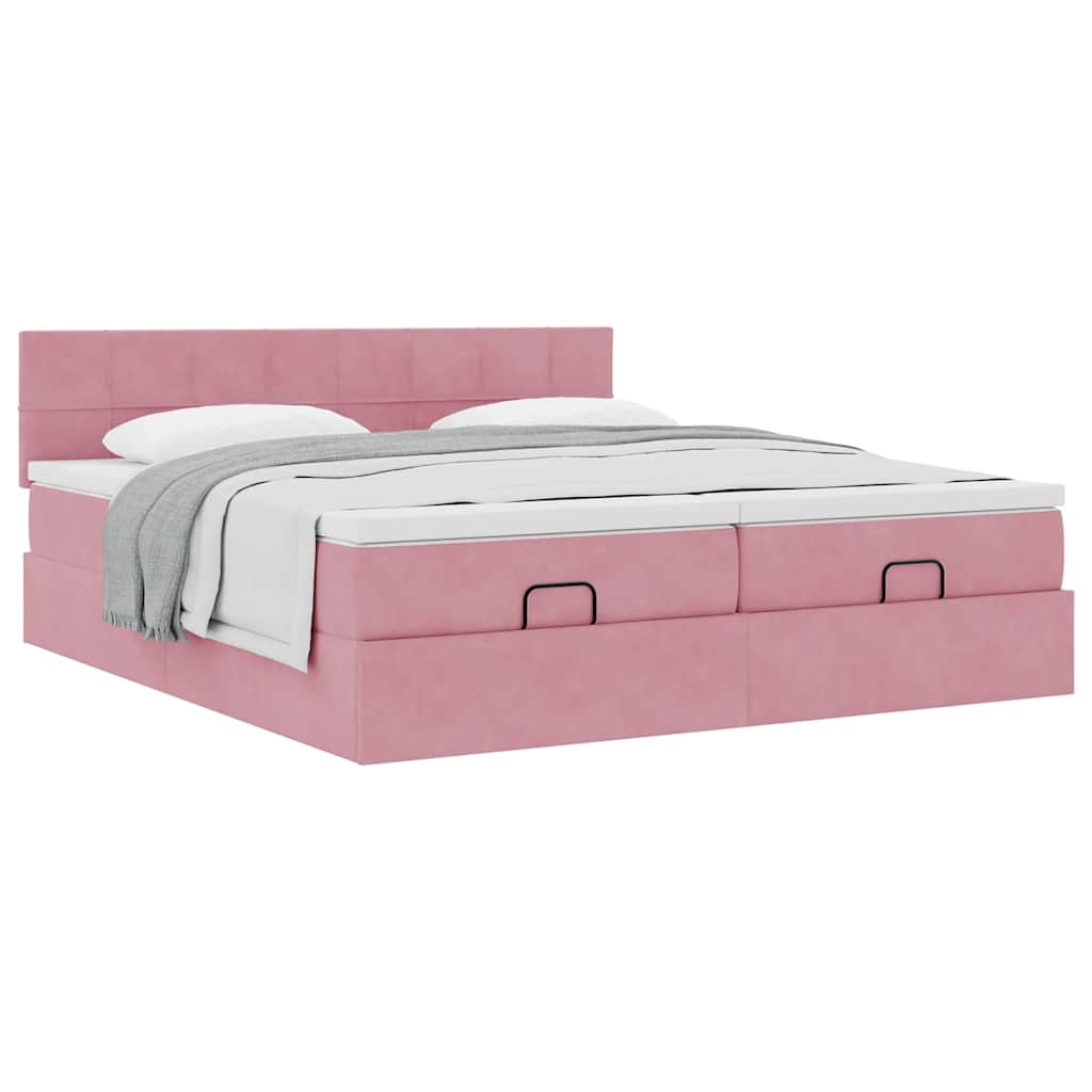 moldura de cama otomana vidaXL com colchão rosa 200x200cm Veludo - Image 3