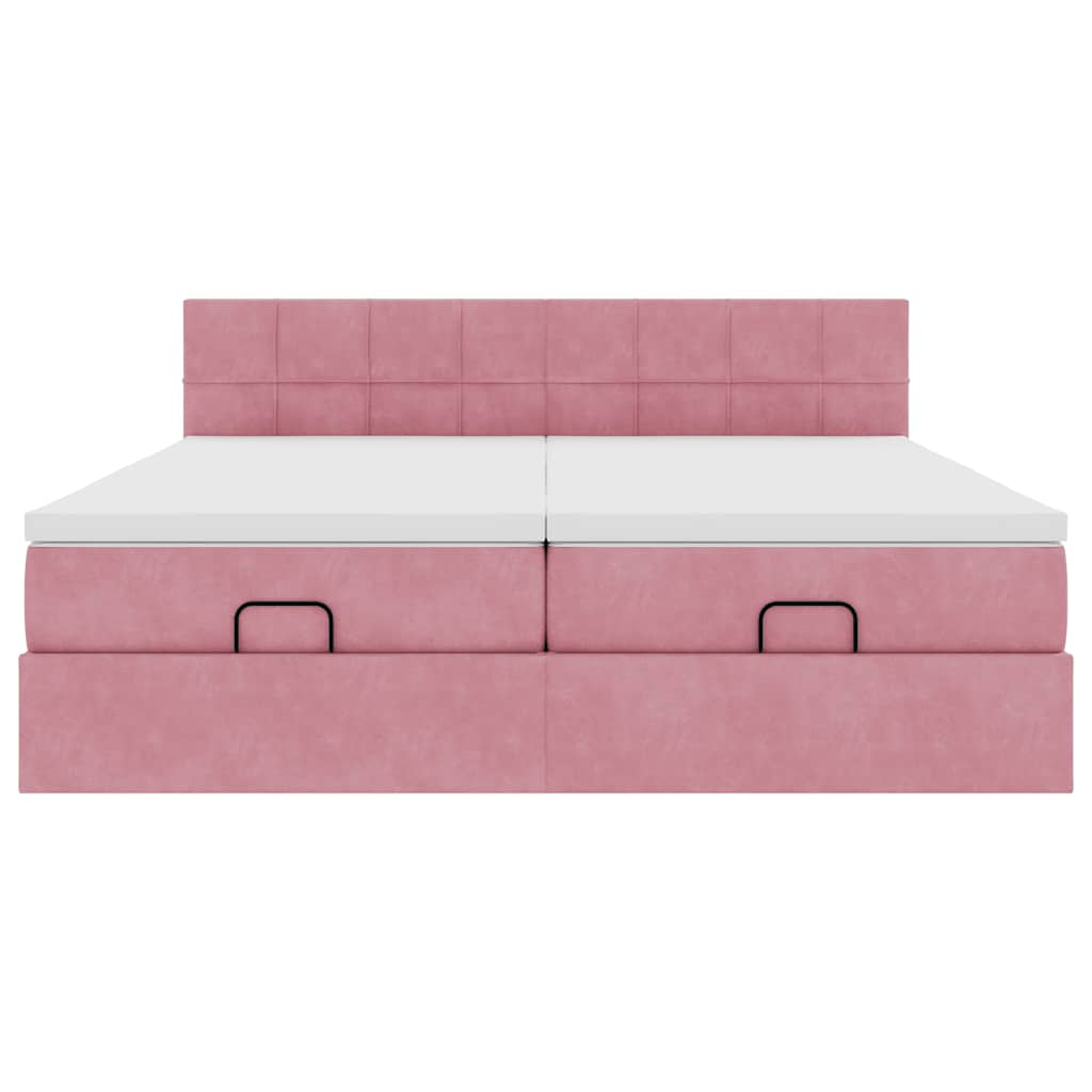 moldura de cama otomana vidaXL com colchão rosa 200x200cm Veludo - Image 4
