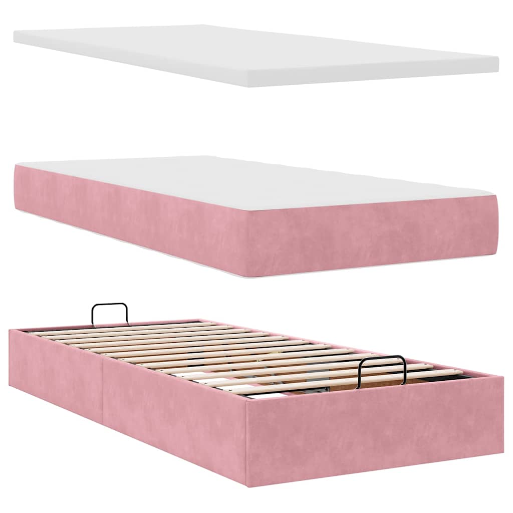 moldura de cama otomana vidaXL com colchão rosa 200x200cm Veludo - Image 5