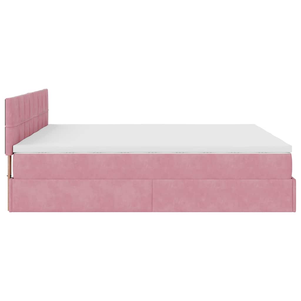 moldura de cama otomana vidaXL com colchão rosa 200x200cm Veludo - Image 7