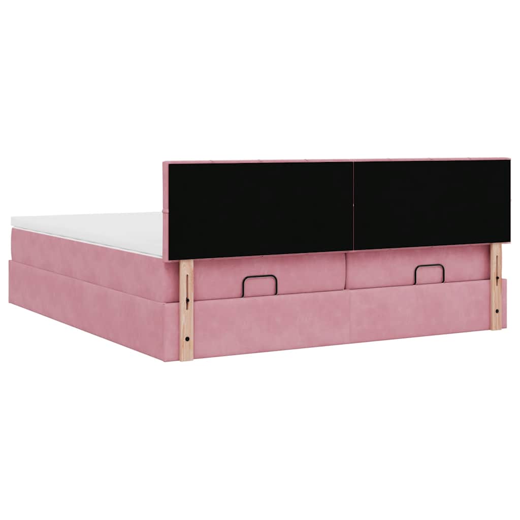 moldura de cama otomana vidaXL com colchão rosa 200x200cm Veludo - Image 8