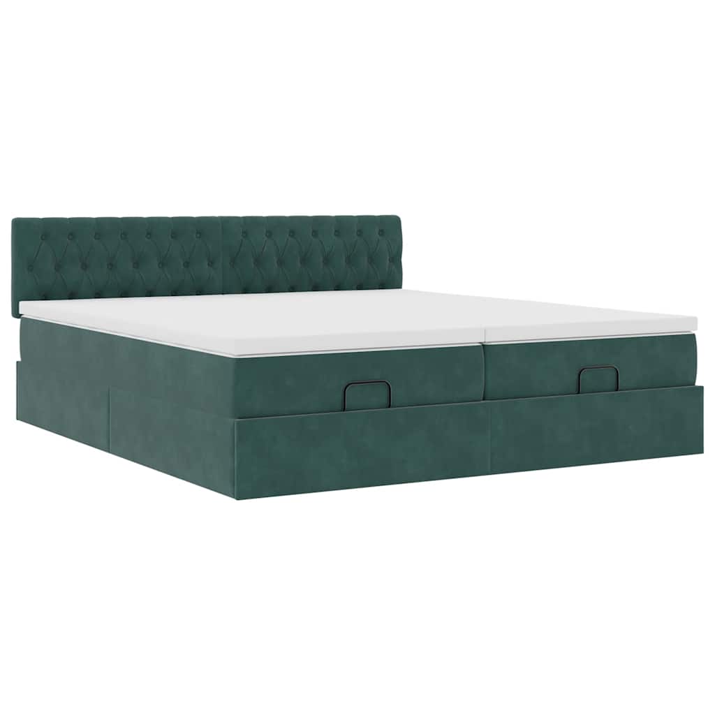 Estrutura de cama otomana com colchão verde escuro veludo - Image 2