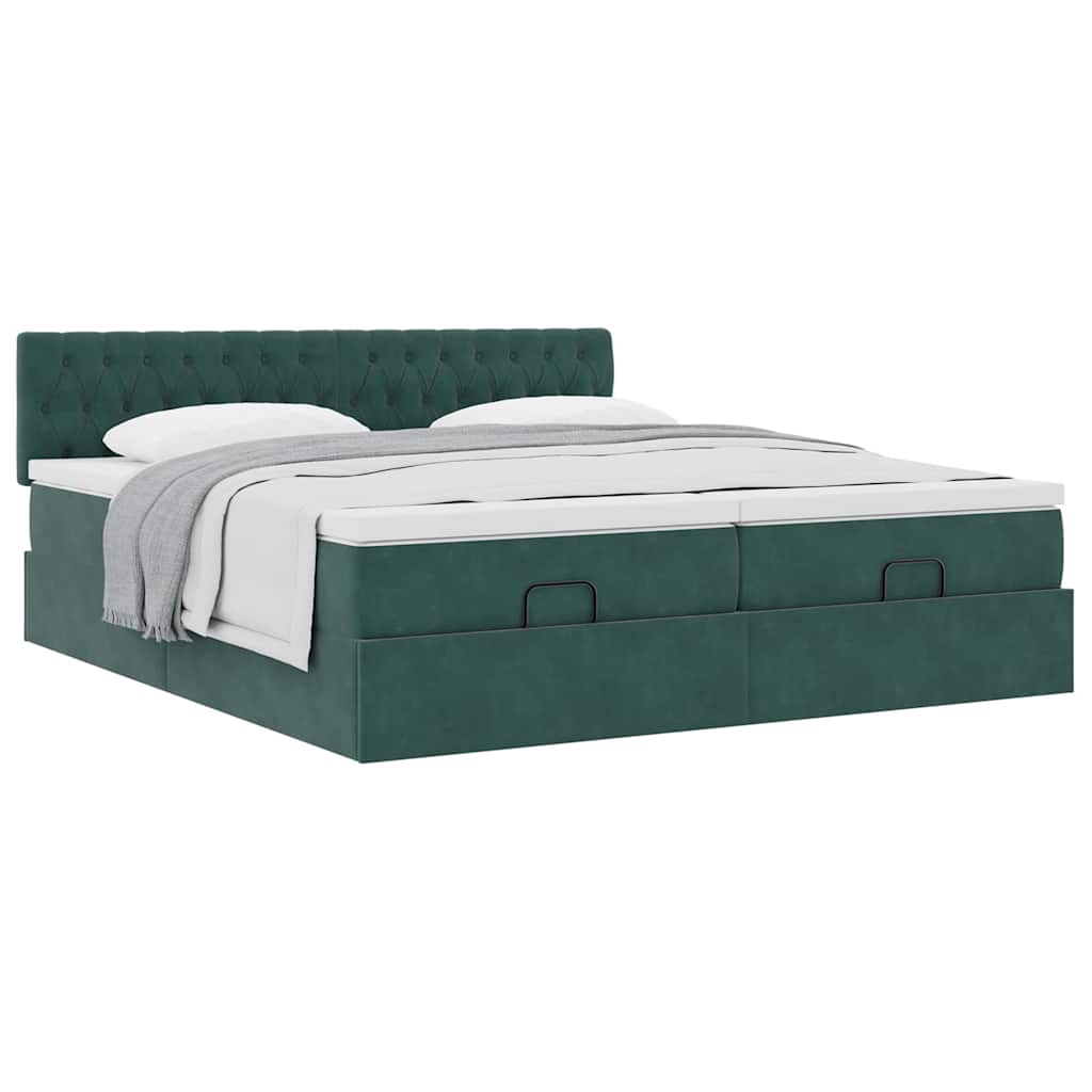 Estrutura de cama otomana com colchão verde escuro veludo - Image 4