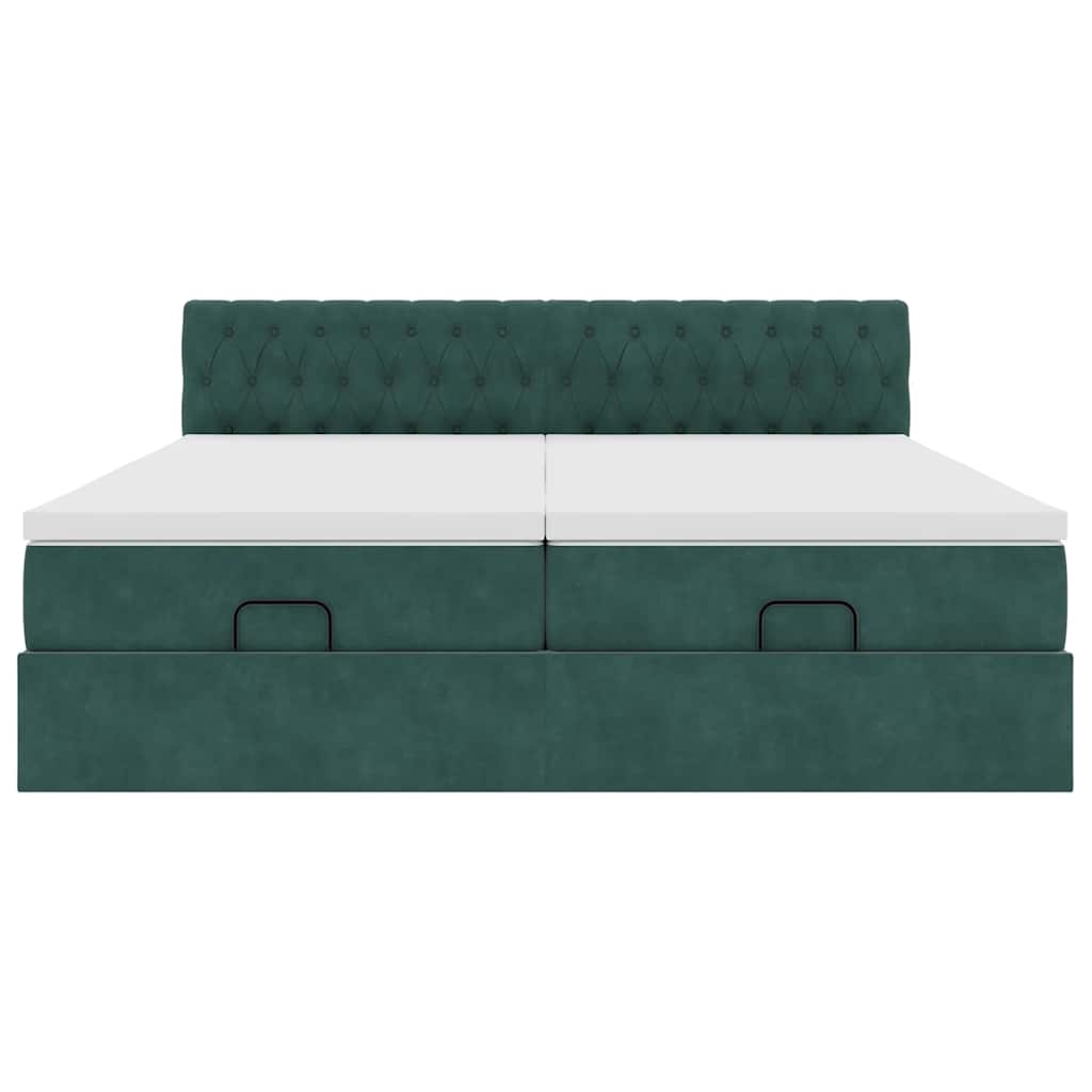 Estrutura de cama otomana com colchão verde escuro veludo - Image 5