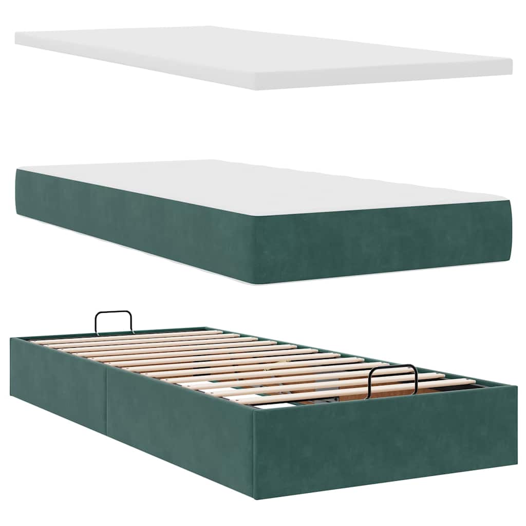 Estrutura de cama otomana com colchão verde escuro veludo - Image 6